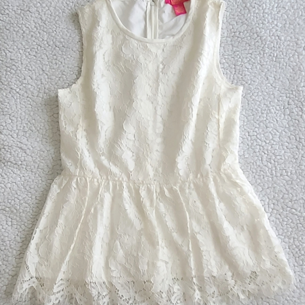 Catherine Malandrino White Lace Peplum top Small